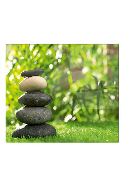 Olinpa 76X49,5 cm Glass Stove Back Protector Countertop Built-In Back Protector |   Black Stones