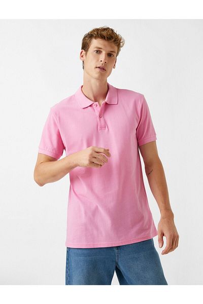 Koton Ανδρικό μπλουζάκι λιλά Basic Polo λαιμόκοψη Βαμβακερό