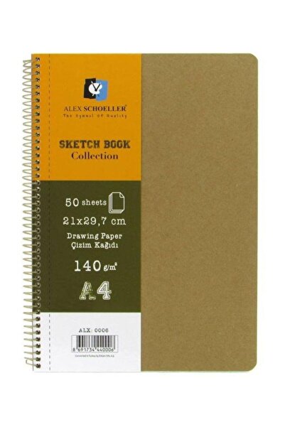 Alex Schoeller A4 Sketchbook - Kraft Hard Cover, Spiral Sketchbook, 140 Gr 50 Yp