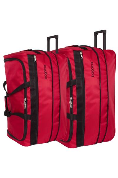 Bagacar Körüklü 3 Tekerlekli 2 Li Battal Seyahat Valiz Seti Kırmızı