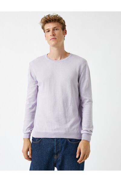 Koton Lilafarbener Basic-Pullover aus Baumwolle für Herren