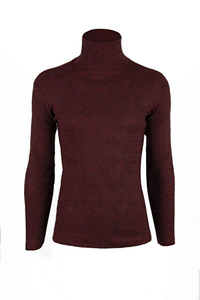 Terapi Men Erkek Bordo Kırçıllı Balıkçı Yaka Boğazlı Slim Fit Kazak