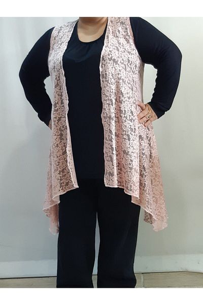 Mertcan Butik Dried Rose Loose Lace Vest