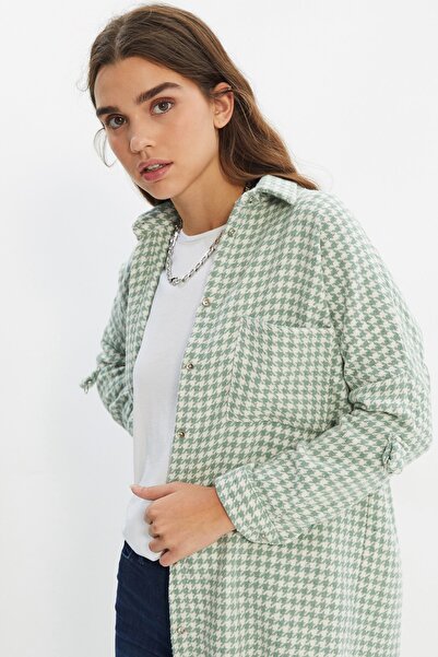 Trendyol Collection Mint Woven Houndstooth Shirt TWOAW20GO0159