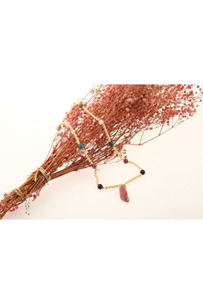 OSMANLI DEĞERLİ TAŞ Sertifikalı Ametist, Krizokol, Rodonit, Pembe Kuvars, Yeşim, Rodokrozit Doğal Taşlı Kolye