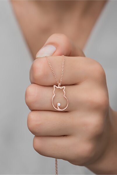 Nereze 925 Ayar Gümüş Sade Tektaş Kedi Kolye