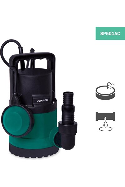 VONROC Dalgıç Pompa Su Pompası 300w – 6500l/h Temiz Ve Hafif Kirli Su Için Şamandıralı