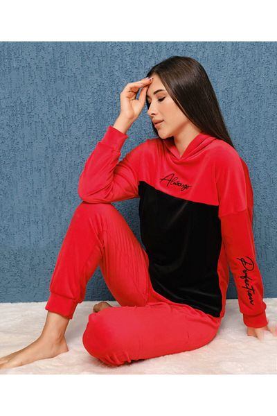 Altınay French Velvet Hooded Women's Pajama Set 1907-2