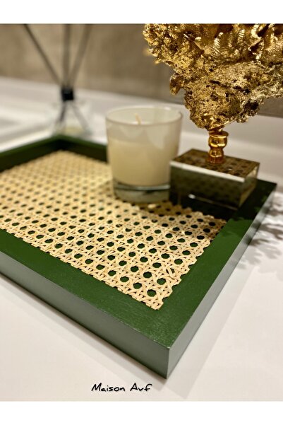 Maison Avf Rattan Hazeran Rectangular Tray Leaf Green Color (100% Natural Hazeran) M041