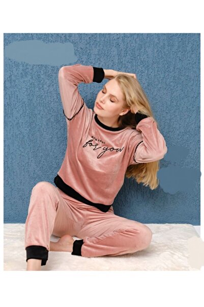 Mihra Stil طقم بيجامة شتوية مخملية للسيدات من Mihra 1584 - بودرة