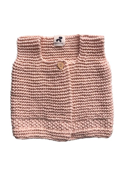 Petityu Hand Knitted Cotton Knitted Vest -salmon