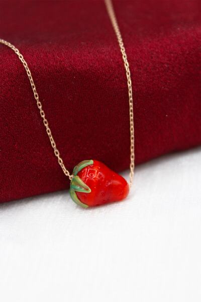 Silver And Silver Kadın Gümüş Rose Çilek Figürlü Kolye