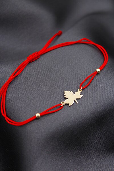 Silver And Silver Kadın Rose Çınar Yaprağı Kırmızı Makrome İpli Bileklik