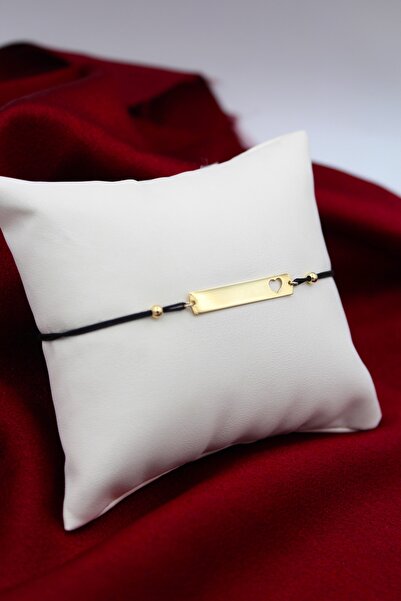 Silver And Silver Kadın Sarı Dikdörtgen Köşe Kalp Siyah Makrome Örgü Bileklik