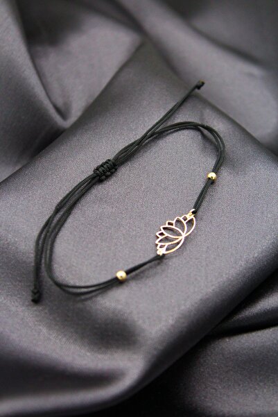 Silver And Silver Kadın Rose Sade Lotus Çiçeği Siyah Makrome Örgü Bileklik