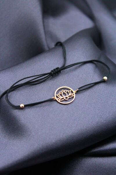 Silver And Silver Kadın Rose Orta Lotus Çiçeği Siyah Makrome Örgü Bileklik