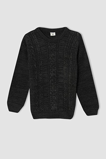 DeFacto Boy's Slim Fit Crew Neck Acrylic Knitwear Sweater