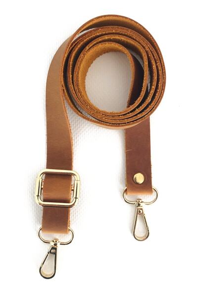 alfa tasarım atölyesi Hakiki Deri Çanta Sapı Altın (120 Cm) - Crazy Camel Rengi