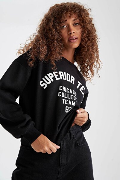 DeFacto Regular Fit Bisiklet Yaka Uzun Kollu Sweatshirt