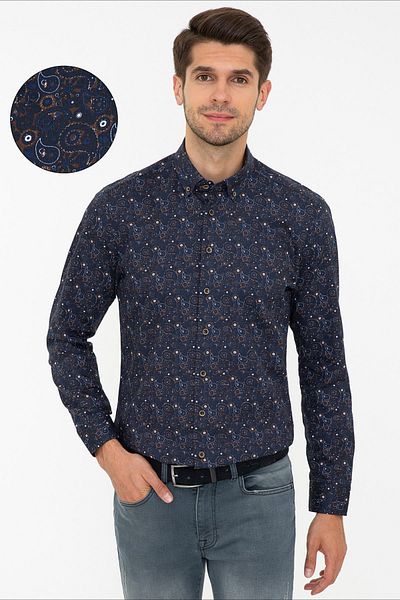 Pierre Cardin Ανδρικό πουκάμισο Navy Blue G021SZ004.000.1275867