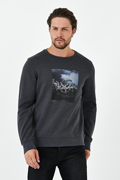 ENQUE Чоловічий зимовий світшот з принтом, велосипедний комір, антрацитовий