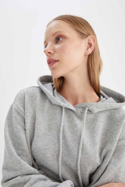 DeFacto Relax Fit Kapüşonlu Basic Kalın Swearshirt Kumaşı Sweatshirt