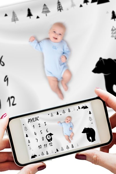 Moky Design Baby Memory Blanket Fleece, Newborn Monthly Concept Photo Shoot Blanket Cover 150x100cm