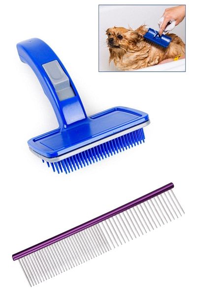 Buffer Colorful Shiny Metal Dog Comb - Pet, Flea, Grooming + Self Cleaning in Cat Comb