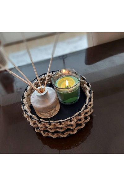 Egindra Decorative Natural Wicker Jute Rope Woven Mini Basket-Napkin Holder Round and Square Special Set of 2