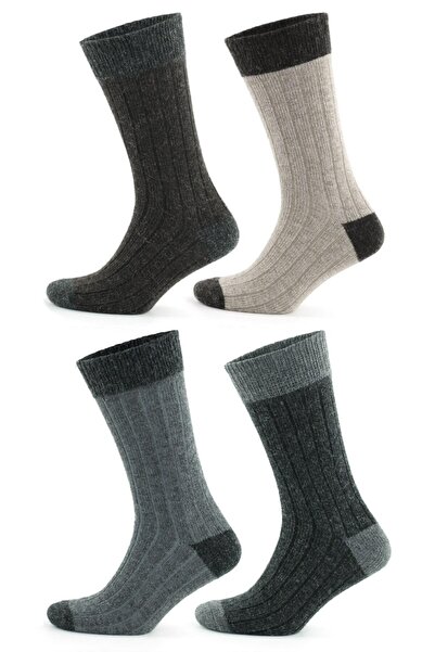 Go With Unisex 4'lü Alpaka Yünlü Kışlık Yıkamalı Doğal Sıcak Topuk Burun Renkli Esnek Termal Çorap 3096