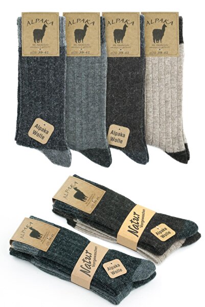 Go With Unisex 4'lü Alpaka Yünlü Kışlık Yıkamalı Doğal Sıcak Topuk Burun Renkli Esnek Termal Çorap 3096