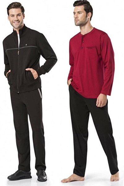 Pierre Cardin 7200 Eşofman+pijama 4 Parça Damat Çeyiz Seti-bordo