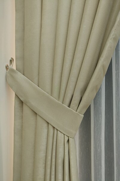 Evdepo Home Beige Soft Background Curtain - Solid Color, 1/2.5 Normal Pleat, Single Wing