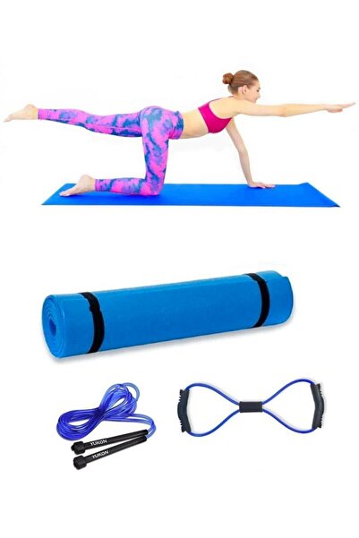 AYLA STAND 3'lü Pilates Yoga Egzersiz Seti Direnç Lastiği Mat Atlama Ipi Set Set