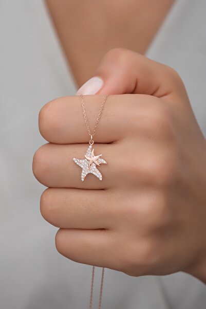Nereze 925 Ayar Gümüş Çift Deniz Yıldızı Kolye