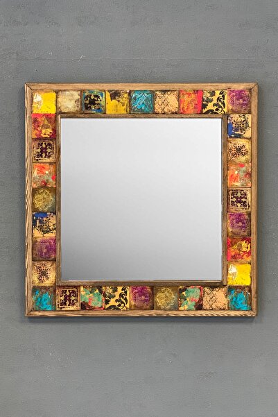 Oscar Stone Decor Masif Çerçeveli Mozaik Taş Ayna 48x48 Cm Tile Mozaik Serami...