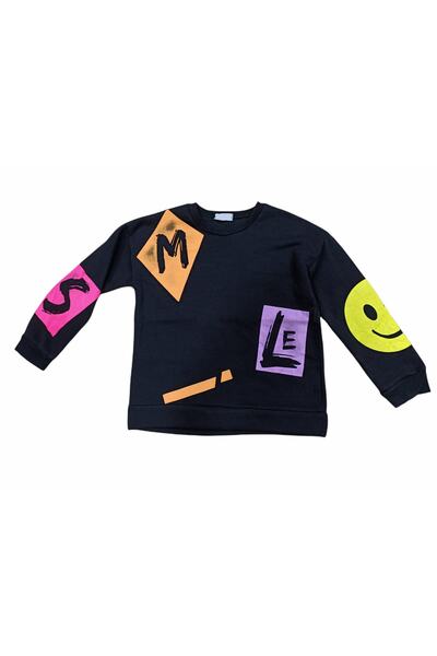 İrem Çocuk Giyim Girl's Smile Text Patterned Sweatshirt