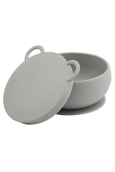 OiOi Set of 2 Gray Bowl with Lid Nam Nam Spoon