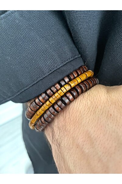 Padore Accessory Bal Rengi Ahşap Ve Kahverengi Şık Ahşap Üçlü Bileklik Seti