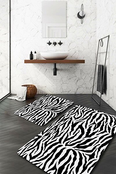 Resmiro Beyaz Siyah Zebra Banyo Paspası