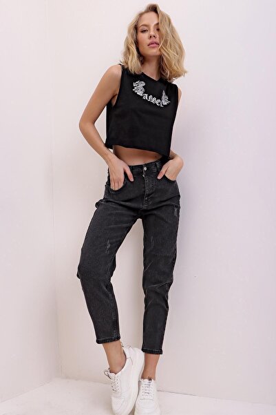 Trend Alaçatı Stili Jeans - Schwarz - Mom