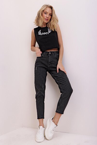 Trend Alaçatı Stili Jeans - Schwarz - Mom