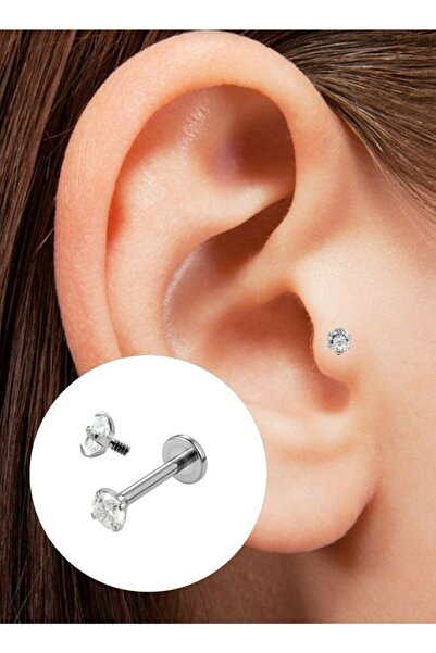 Jaida Moda 316l Cerrahi Çelik Tek Taşlı Tragus Helix 8mm Piercing