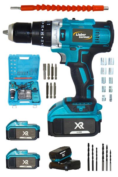 Lieber German 24 V 3 Ah Metal Şanjumanlı 27 Parça Setli Çift Akülü Şarjlı Dar...