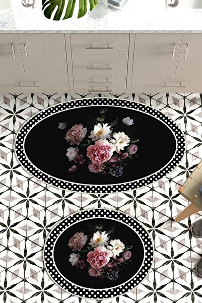 Resmiro 50x60 - 60x100 Rose&black Banyo Halısı Oval Klozet Takımı 2li Paspas ...