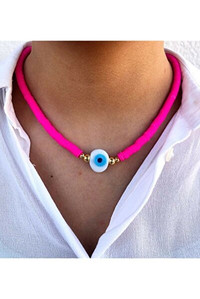 Karlay قلادة فيمو مطرزة بعين الشر باللون الوردي