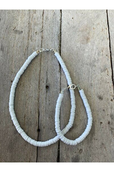 Karlay طقم قلادة فيمو + سوار نسائي باللون الأبيض