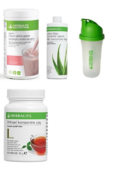Herbalife 1 Ahududu ve Beyaz Çikolota + 1 Aloe + 1 Klasik 50gr Çay + Shaker