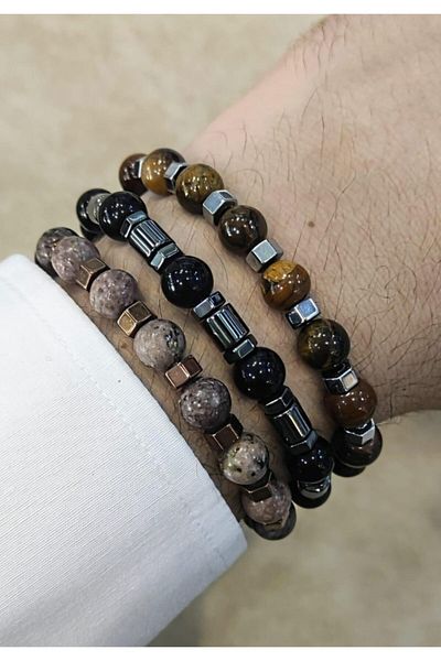 captiva Stell 3rd Set Natural Stone Men's Bracelet Set