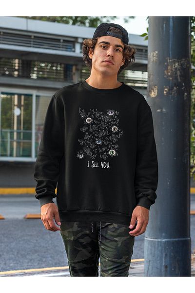 Raf Coll Μαύρο φούτερ Unisex με ψηφιακή στάμπα με λαιμόκοψη